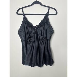Vintage Cami Babydoll Tank Top Witchy Fairy Y2K 1X 100% Silk Lace Beaded Black
